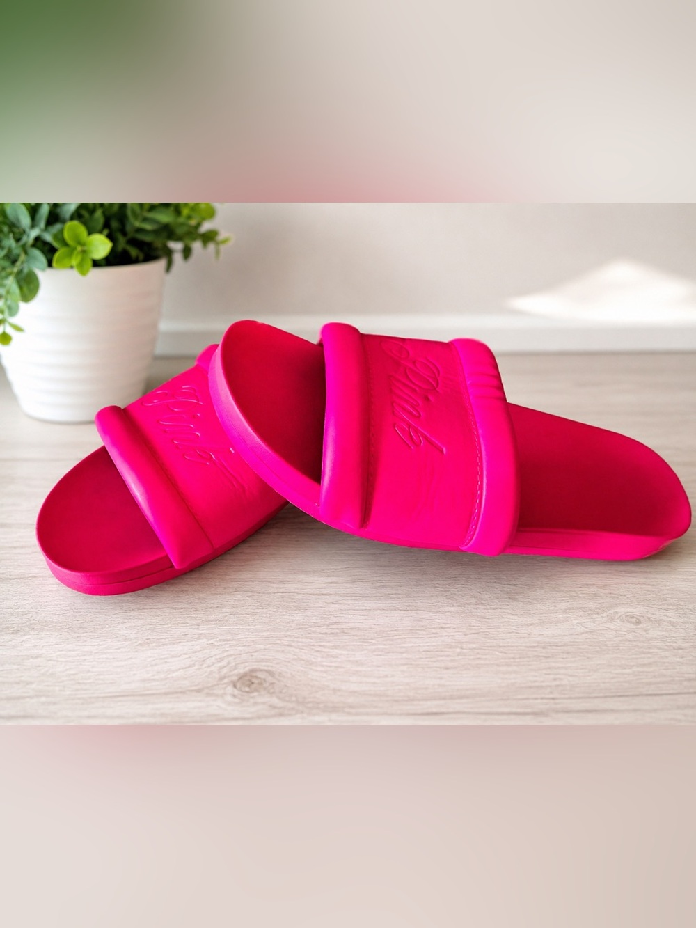 Pink Victoria’s Secret Hot Pink Slide Sandals size 9